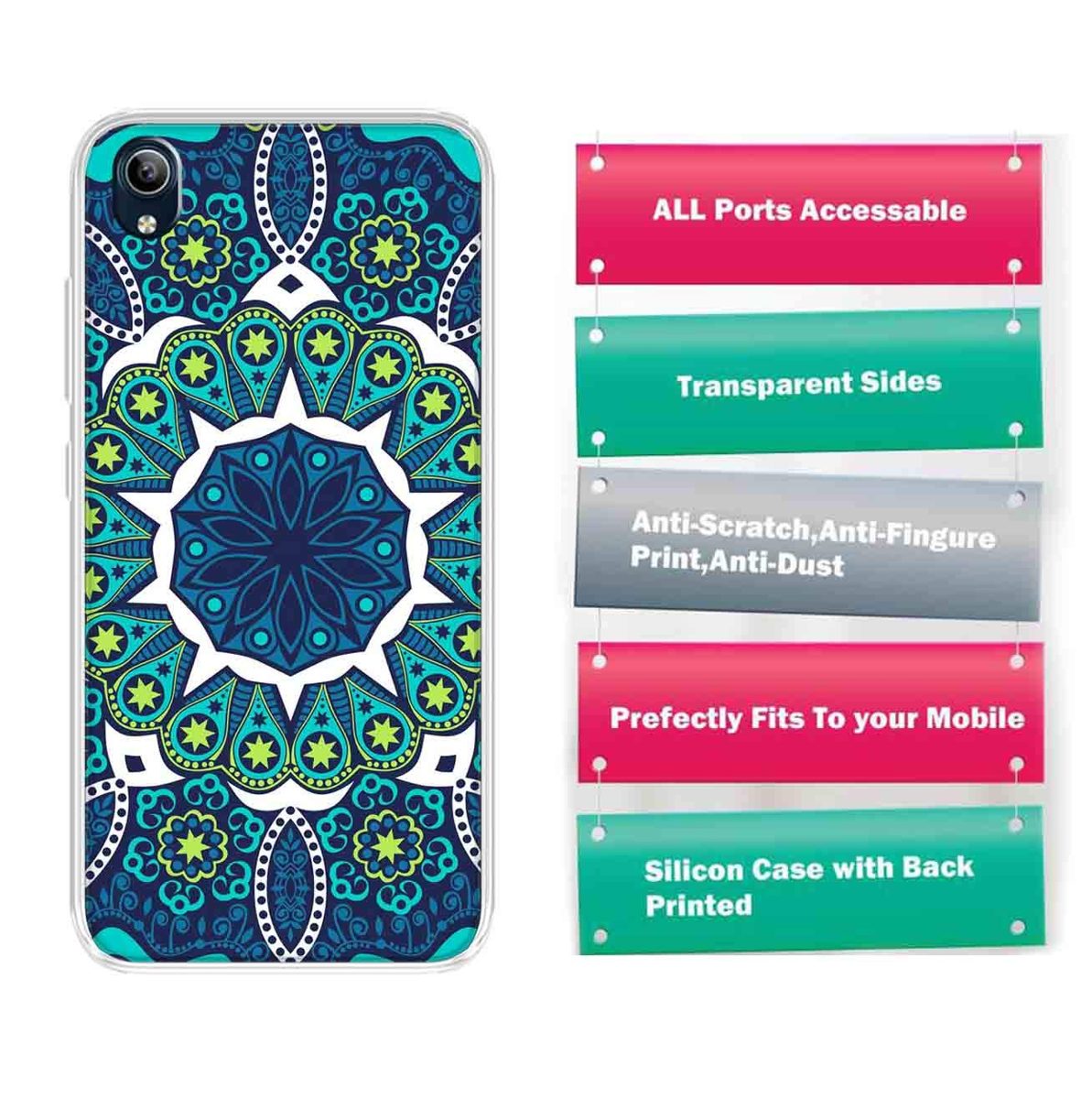 Amazon Brand - Solimo Designer Multicolor Artistic Blue Pattern Printed Soft Back Case Mobile Cover for Vivo Y91i / Vivo Y90