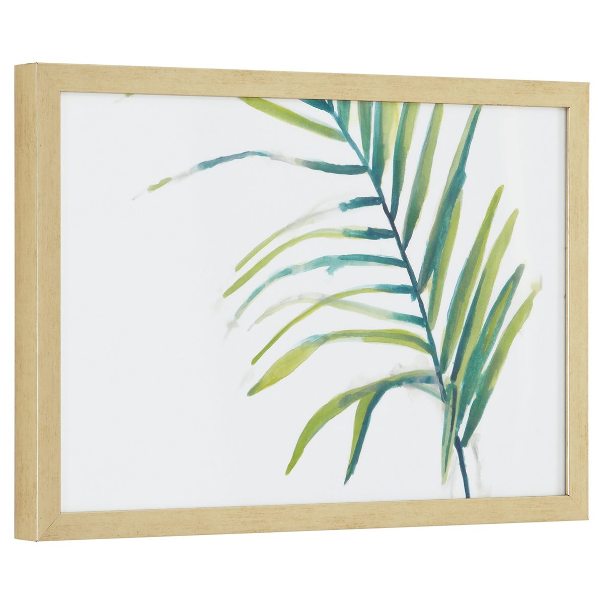 Amazon Brand – Rivet Modern Left Facing Palm Frond Leaf Print Framed Wall Art Decor - 15 x 21 Inch Frame, Wood-Tone