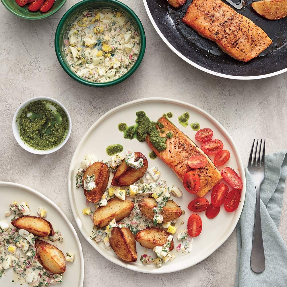 Amazon Meal Kits,Pesto Salmon & Roasted Potatoes with Gribiche Sauce, Serves 2